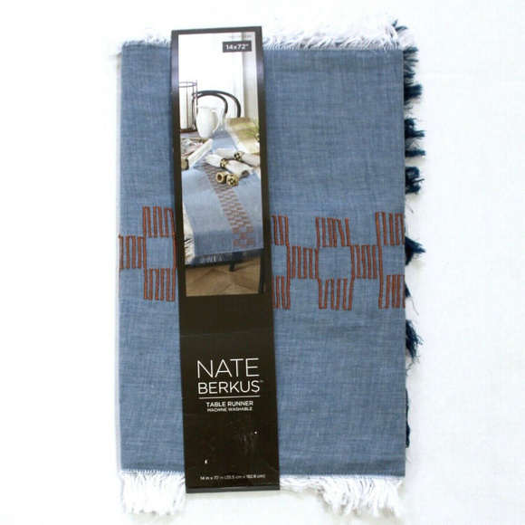 Nate Berkus Chambray Blue Embroidered Table Runner - Picture 1 of 4